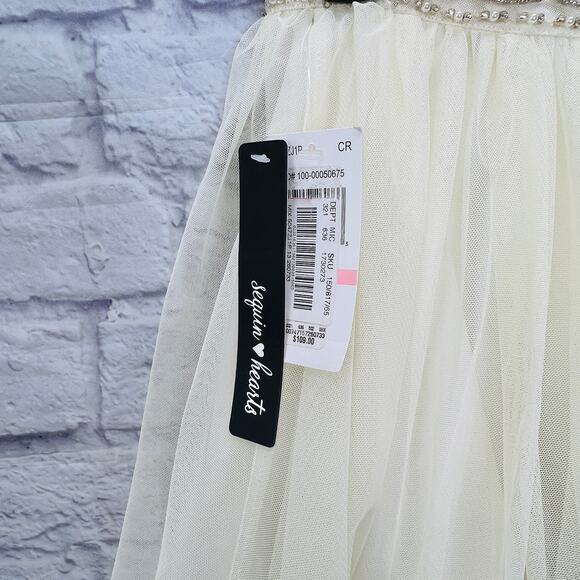 Sequin Hearts Juniors High Low Tulle Skirt Ivory White Layered Mini New Size 13 - Picture 5 of 9